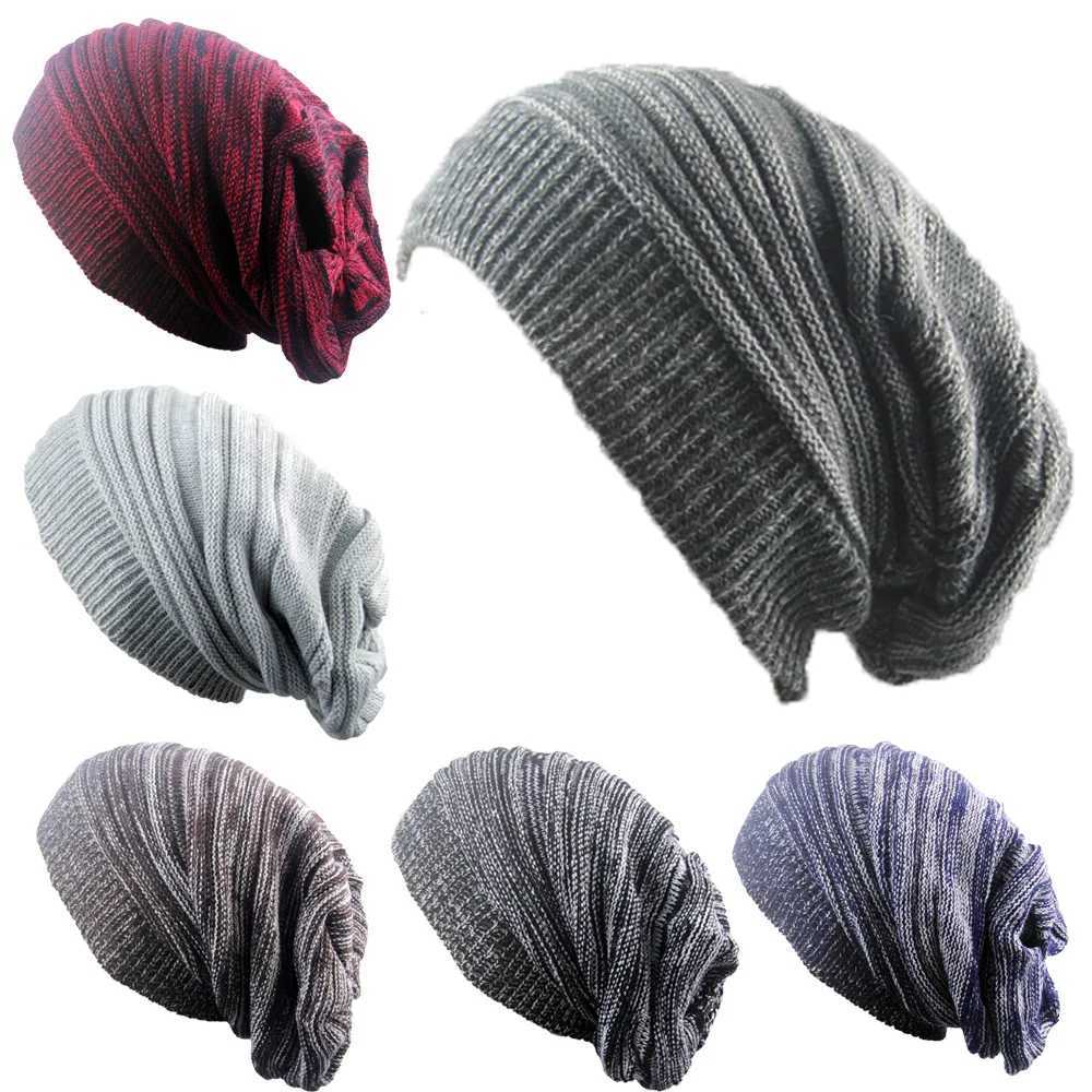 Beanie/Skull Caps Men and women hat mixed color cotton striped hip hop Sk winter warm hat scarf Beanies knit long loose hat gorro headdress Q261017