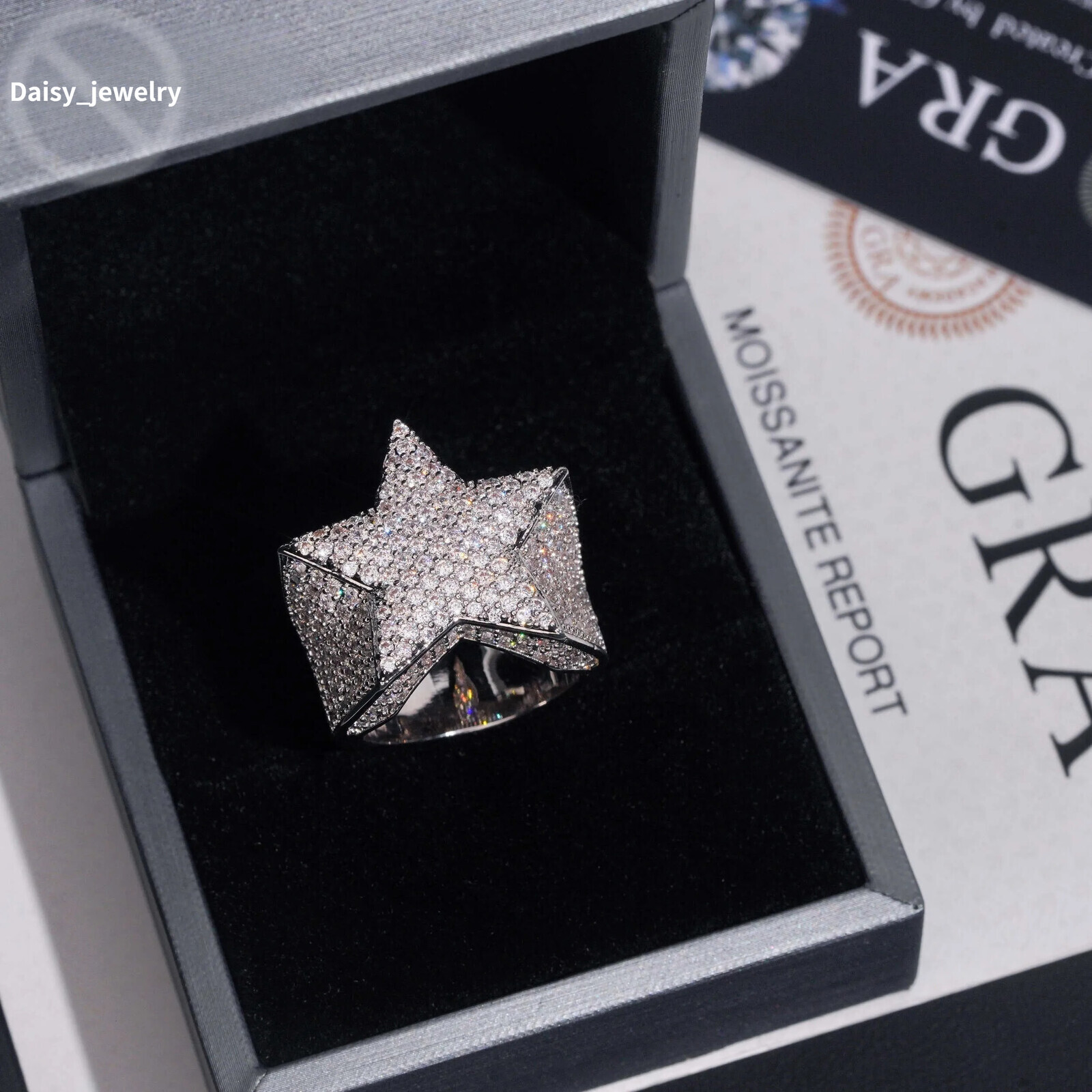 Pass Tester Rapper Hip Hop Jewelry Solid 925 Sterling Silver Iced Out Diamond Moissanite Ring Star Rings
