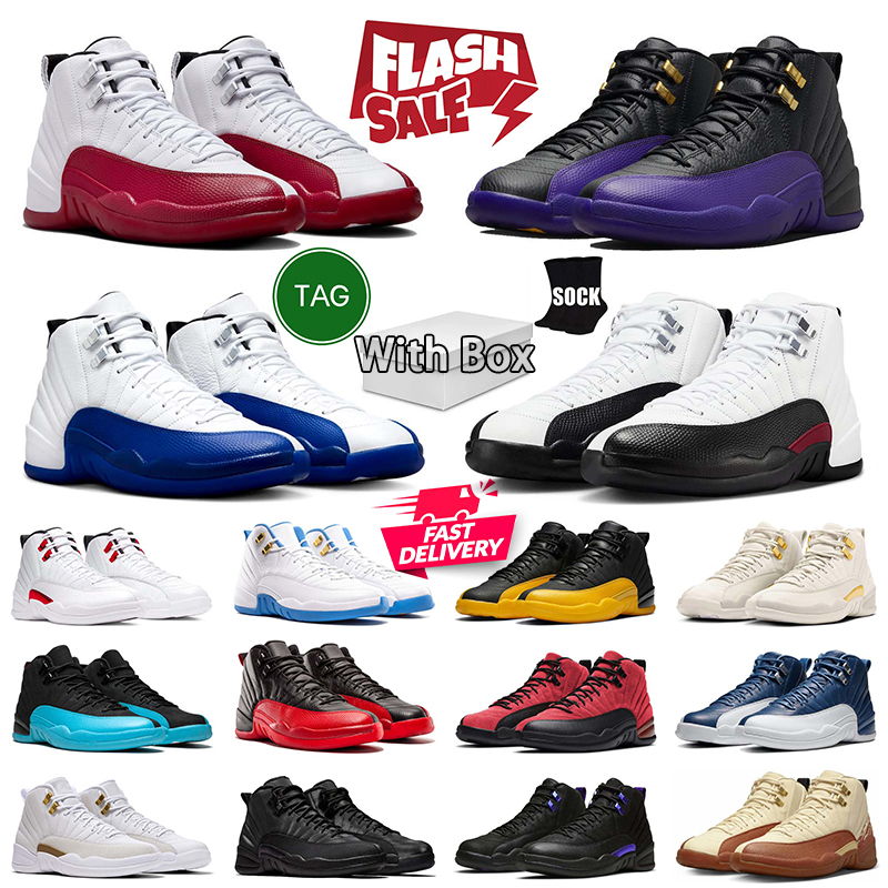 With Box 12 12s Mens Basketball Shoes Bloodline Taxi Flu Game French Blue 2025 Cherry Melo Playoffs Purple Brilliant Orange Wolf Grey Royalty Twist