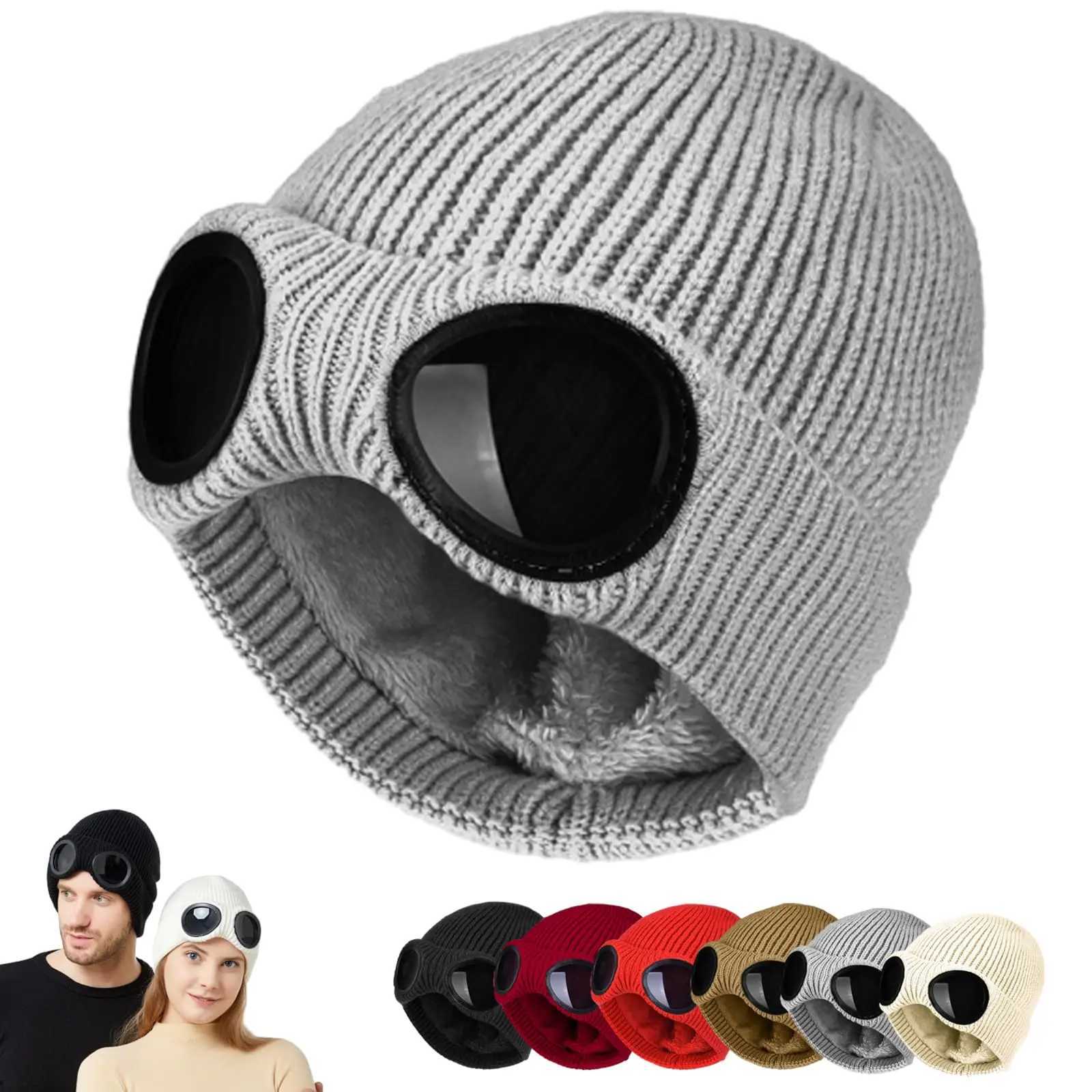 Men's Warm Ski Mask Hats Stretchy Winter Hat Women's Windproof Glasses Knitted Beanie Elastic Soft Warm Outdoor Ear Protection S261017S8ES