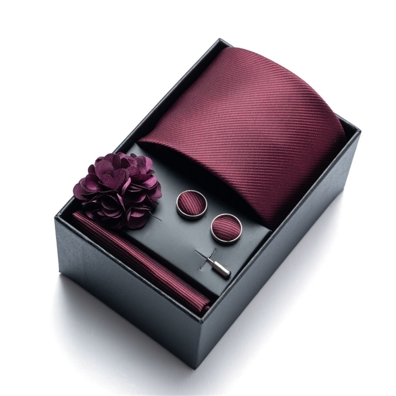 4-Piece Set - Solid Color Men's Tie Pocket Square Cufflinks and Boutonnire High-Quality Gift Box Stylish Practical El 261016