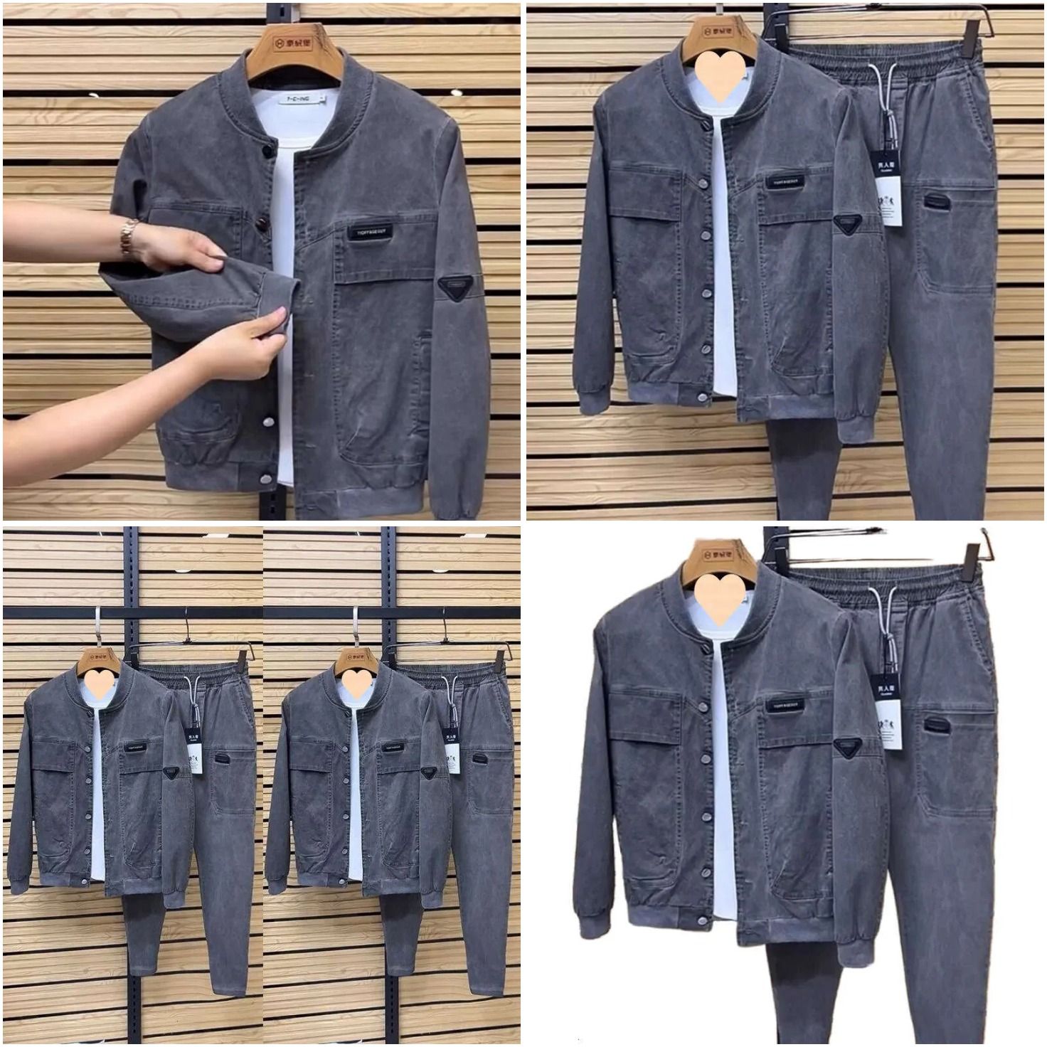 Free ShippingMen 's 2025 Casual Suit Spring Autumn Fashion Multi-Pocket Two-Piece Simple Versatile Jacket And Pants Complete Set