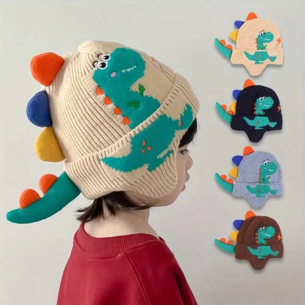 Beanie/Skull Caps Winter Warm Baby Ear Protection Hat 3D Dinosaur Kids Earmuffs Cap Cartoon Toddler Woolen Knitted Hats 2-6 Years Children Beanies Q