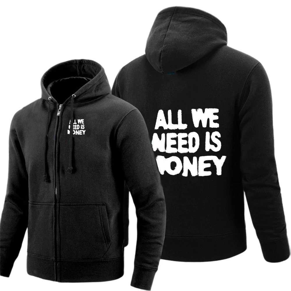 2026 Streetwear All We Need Is Money Graphic Spring And Autumn New Men's Solid Color Zipper Pullover Comfortable Fashion Hoodies S2610173QF8