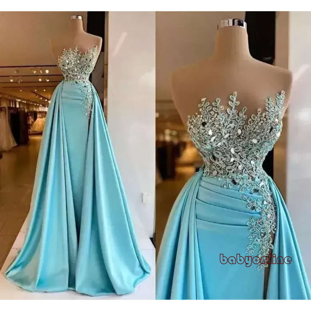 New Mermaid Evening Dresses Overskirt Sequins Sleeveless Lace Designer Scoop Neck Or Length Custom Made Formal Ocn Wear Arabic Prom Gown Vestidos