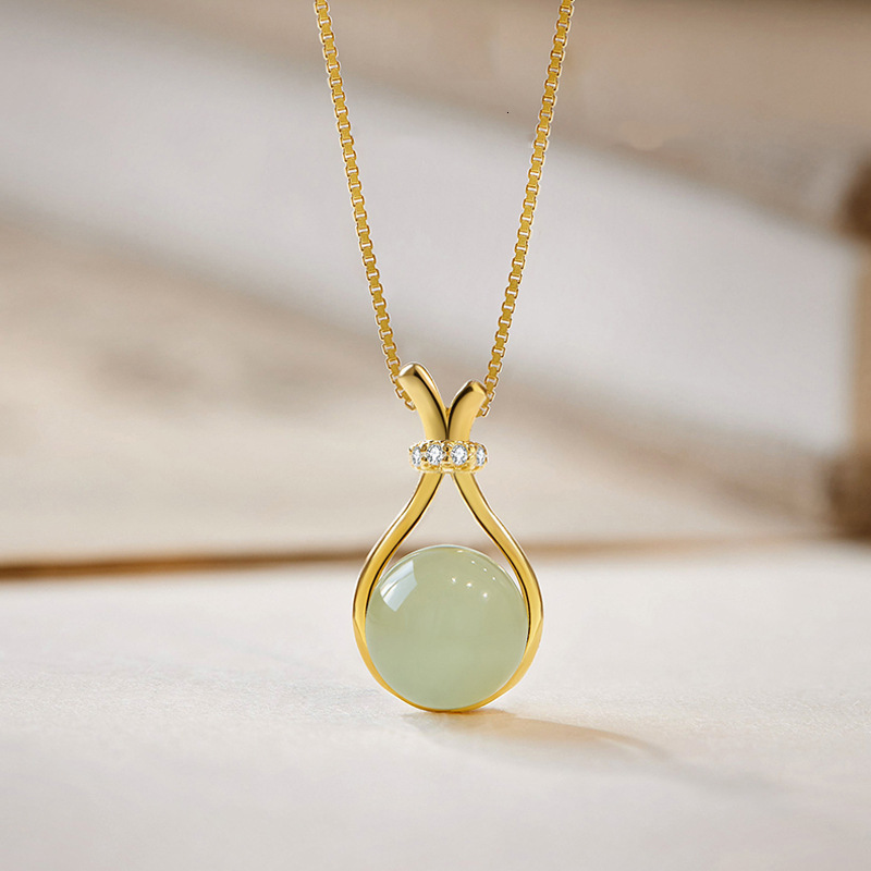 Fashioable Ad Elegat Roud Bead Lucky Bag Imitatio Hetia Jade Necklace For Wome, Light Luxury Niche Persoality Clavicle Chai, New Simple Versatile