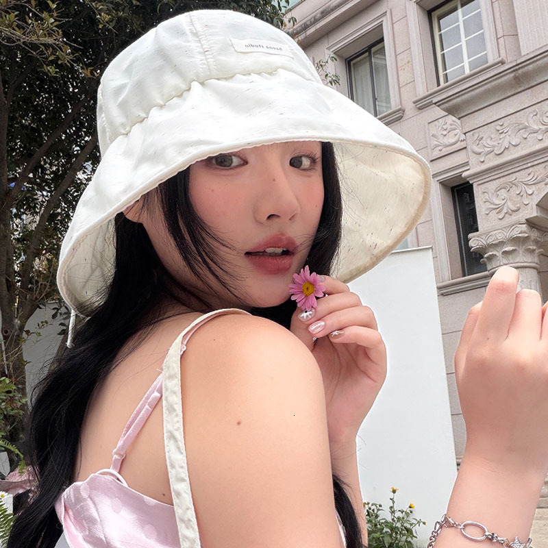 Summer Korean lightweight breathable drawstring fisherman for women solid color versatile backslit fashion sun hat trendy sunshade hat