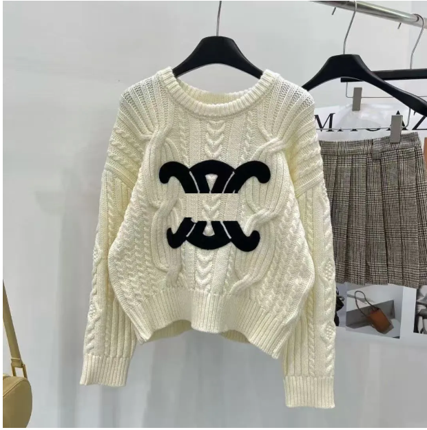 European autumn and winter new classic plaid color collision round neck long sleeve old flower light luxury fashion knitted cardigan sweater female