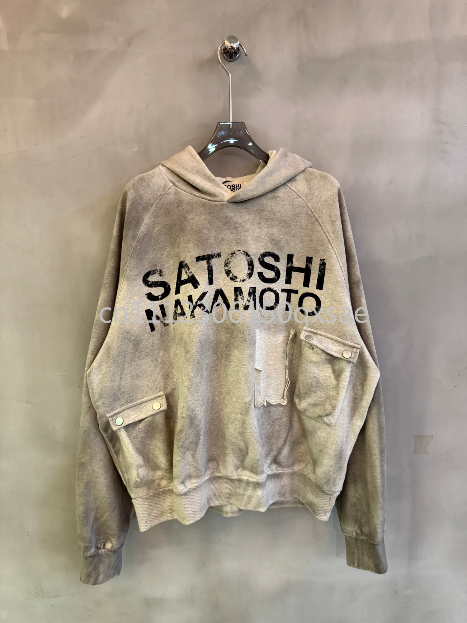 2026 Winter Satoshi Nakamoto Mens Hoodies Vintage Washed Distressed Letter Sweaters y Loose Hooded Sweatshirts 261016