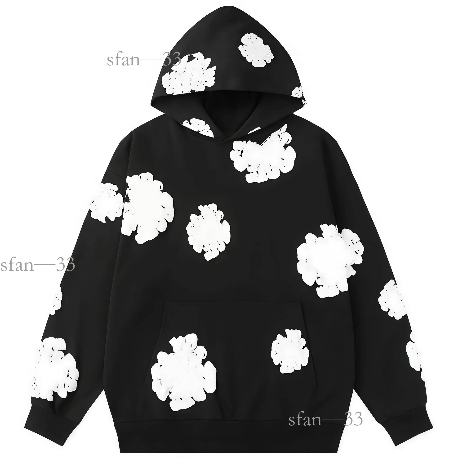 Denim Oversized Hoodies Men's Foam Print Flower Streetwear Hip Hop Pullover Hooded Hoody Fashionable Designer Hoodies Ca9