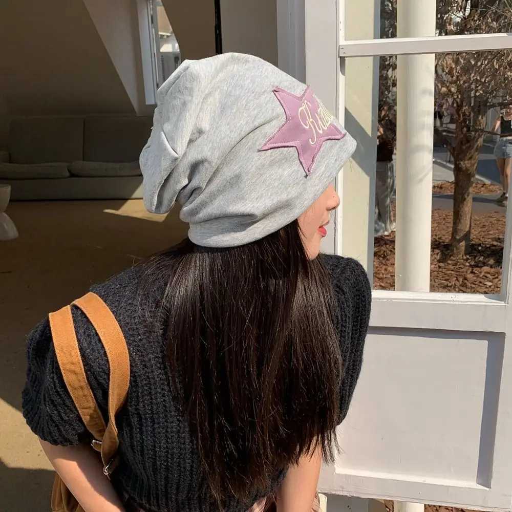 Beanie/Skull Caps and Winter Pile Hat Embroidery Ear Protection Star Sticker Solid Color Korean Style Caps Women Warm Cap Letter Hat Beanie HatT2610