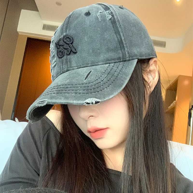 Hop Unisex Baseball Hip Cap Punk Holes Washed Cotton Snapback Peaked Hat Solid Color Street Visors Dad Trucker Letters Cap M261016