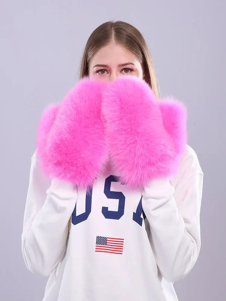 Winter Women Natural Fox Fur Gloves Warm 100% Genuine Fox Fur Mittens Girl Fashion Luxur Fox Fur Glove 261017