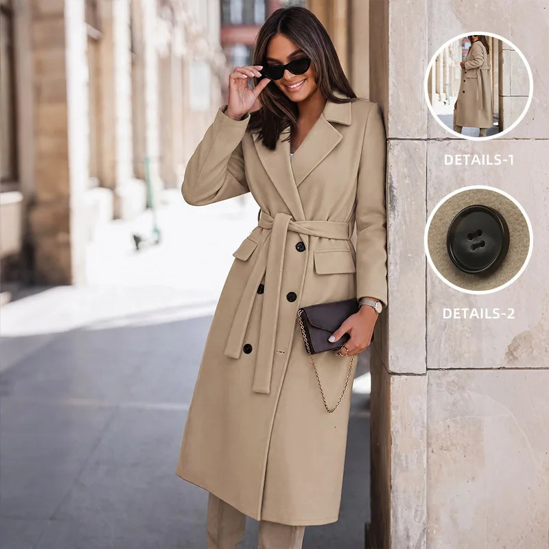 Women Wool Long Coats Jackets Blends Turn Down Collar Coat Thick Warm Y2k Streetwear Jacket Work Outerwear Autumn Winter 261016