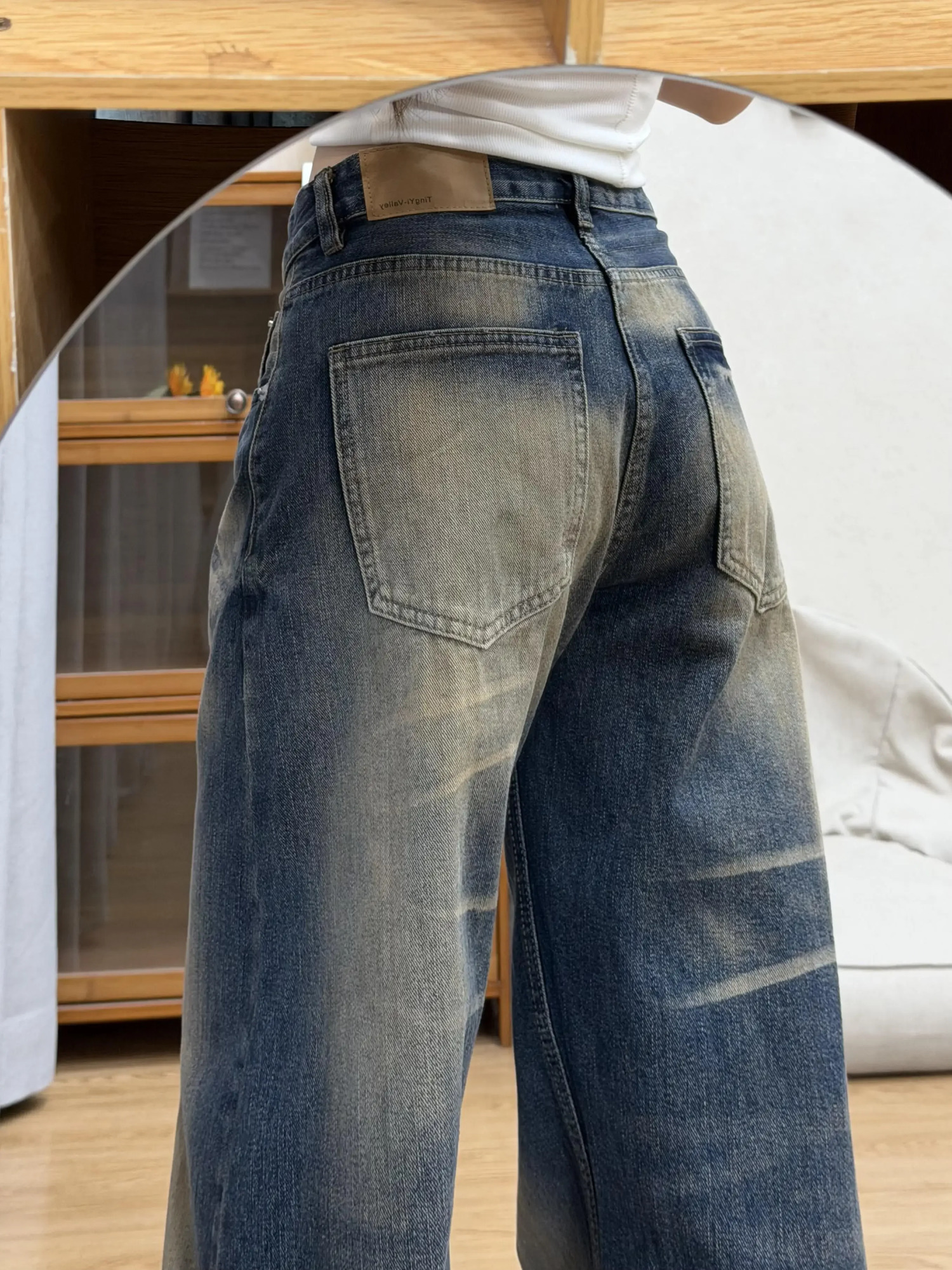 Autumn Winter Retro Y2K Distressed Crinkled Slub Denim Trousers Fashion Women Curved Jeans Loose Wide Leg Trendy Pants 261016