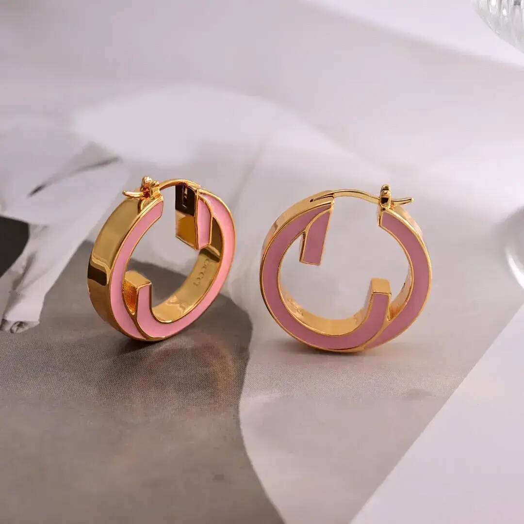 Hoop Earring Designer Fashion Hoop Earrings Enamel Pink/White 18 Karat Gold High Quality Stamped Designer simple Jewelry Designed For Ladies Wedding
