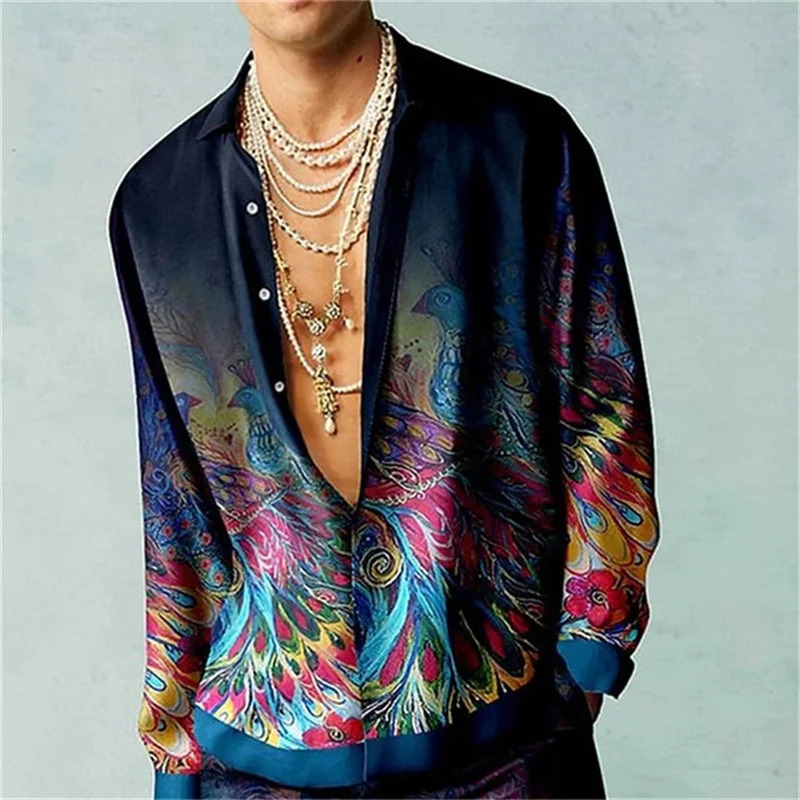 Casual Minimalist Long Sleeve Shirts Autumn Fashion Printed Pattern men's Shirt Street Retro Harajuku men's Clothing Tops 261015