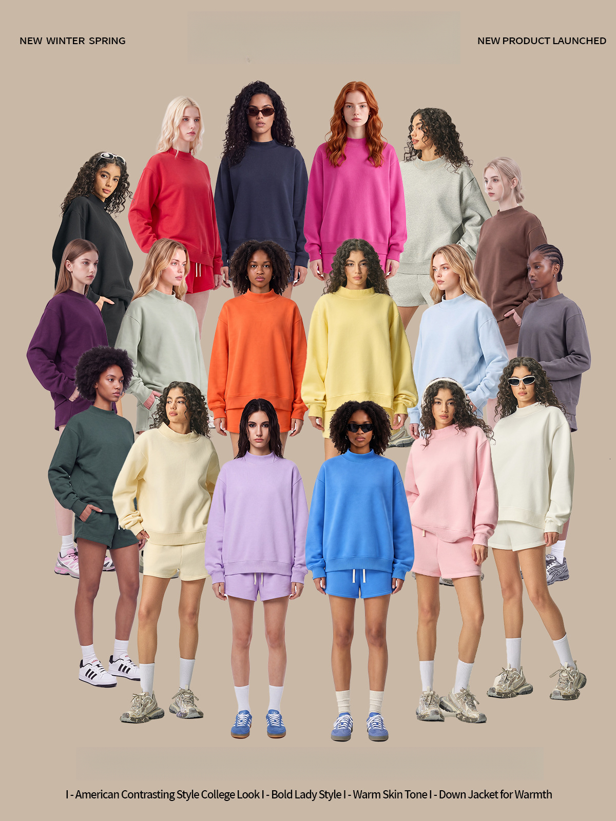 Dopamine RS Half-High Clothing| Women's Collar Fleece-Lined Sweatshirt for Women, Autumn 350G American Style Ins Round Neck Sweatshirt for Wome