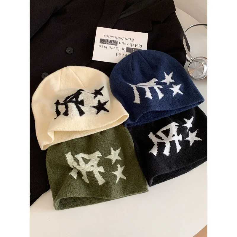 Y2K Five Pointed Star Casual Cozy Winter Warm Beanie Hat Knit Beanie Fashionable Street Style Winter Warm Knit Hat Unisex Pull-O S261017MR89
