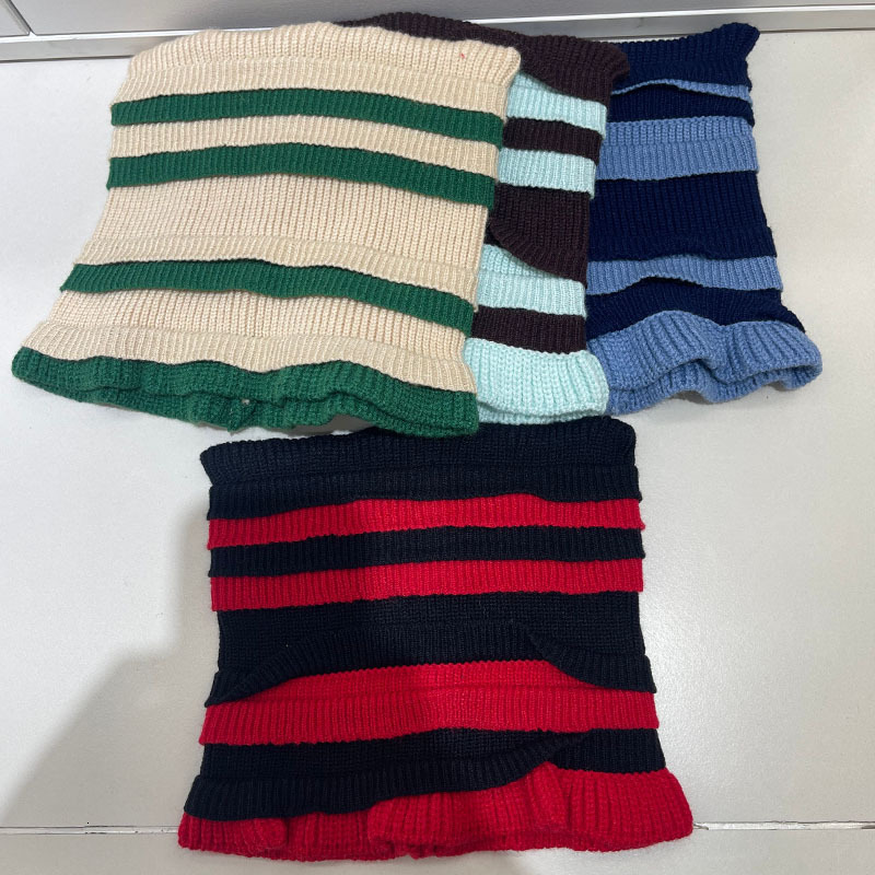 Koreanstyle cute catear striped knitted hat women versatile autumn winter with a rolled brim earcovering design and warm pullon style suitable for