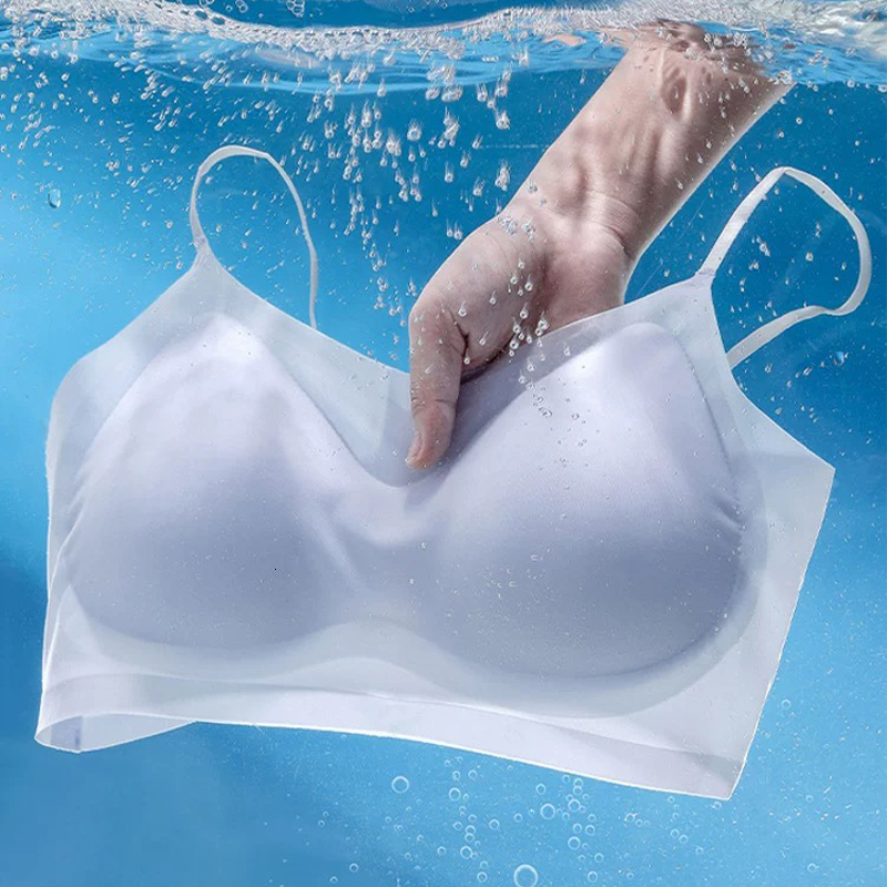 Ultra-Thin Breathable Ice Silk Top Women's Bustier Underwear Seamless Back Halter Vest Wrap Bra Small Chest Together dongdumaoyi