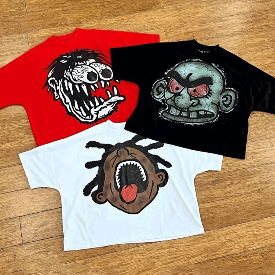 Cartoon Portrait Printing Cotton Short Sleeves TShirt Men Women Casual Summer Street Style Short Sleeved TShirt Retro Y2K Tops 261016