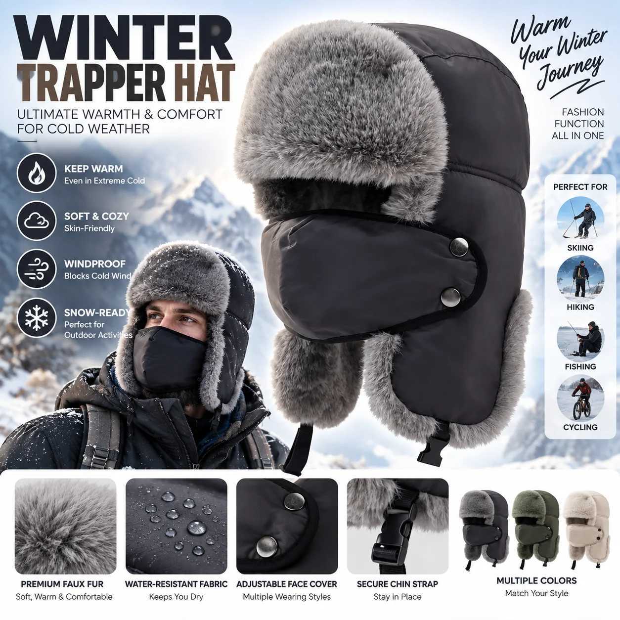 Trapper Hats Lei Feng hat for men windproof warm and cold proof hat outdoor cycling with thick plush and ear protection plush hatT261017