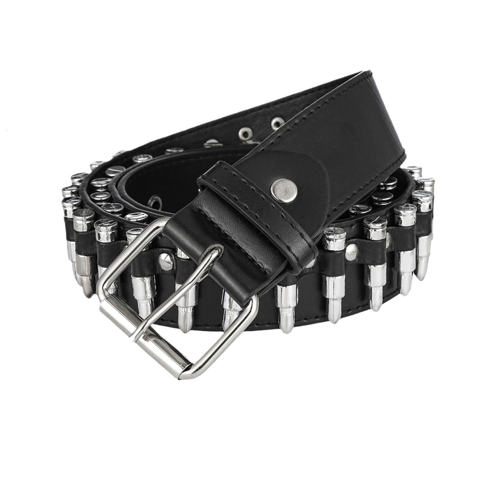 European and American Rivet Personality Unisex Punk Rock Style Bullet Head PU Leather Belt