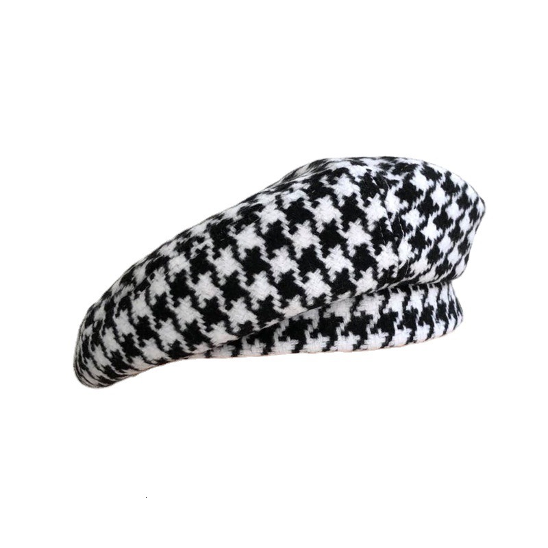 Women's Korean-style trendy Japanese-style autumn and winter versatile houndstooth beret, British retro painter's hat