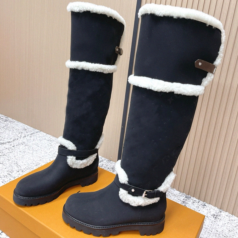 Desiger Boot Snow Women Territory Retro Lamb Wool Splicing Long Ankle Tube Boots Foldable Knee Height Thick Heel Durable Fashion Warm I20Q#