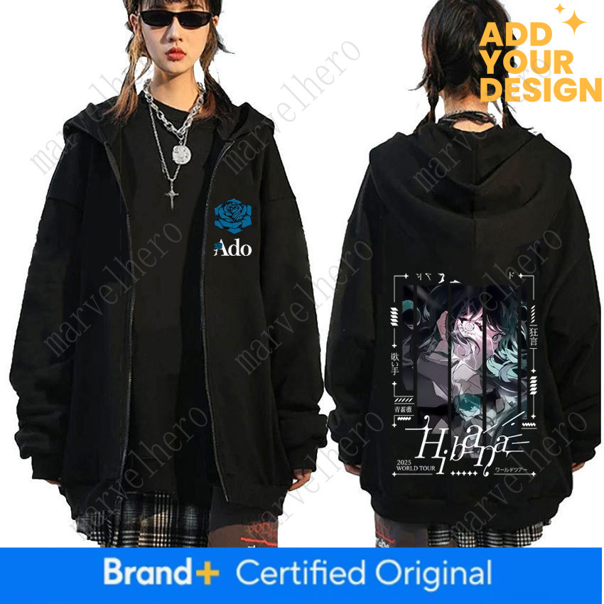Ado World Tour Hibana Zipper Hoodie Men Women Fashion Japanese Style Jacket Unisex Casual Vintage Zip Up Sweatshirt
