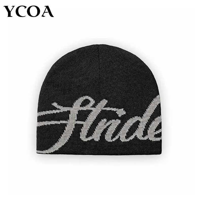 Men Beanie Kpop Letter Hat Y2k Black Knit Hip Hop Streetwear Wool Winter Korean Fashion Pullover Acssories Jacquard Women Cap S261017T0BU