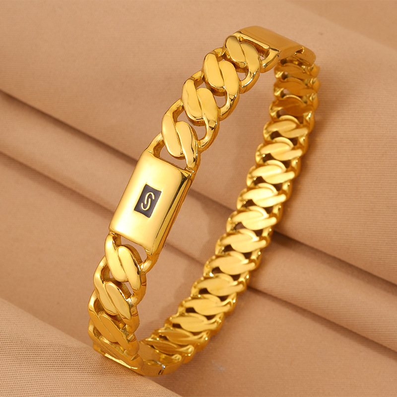 18K Vacuum-Plated Stainless Thin Bracelet, Lightweight Stylish Piece, Suitable For Cross-Border Sales, Men's Titanium Steel Bracelet With A Pol