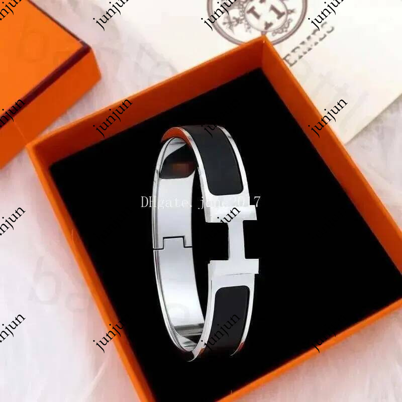 Luxury Wide Enamel Bracelet For Women 18K Plated Cuff With Click Clack Closure Designer Style Fashion Jewelry Rose Gold Stainless Steel Bangle