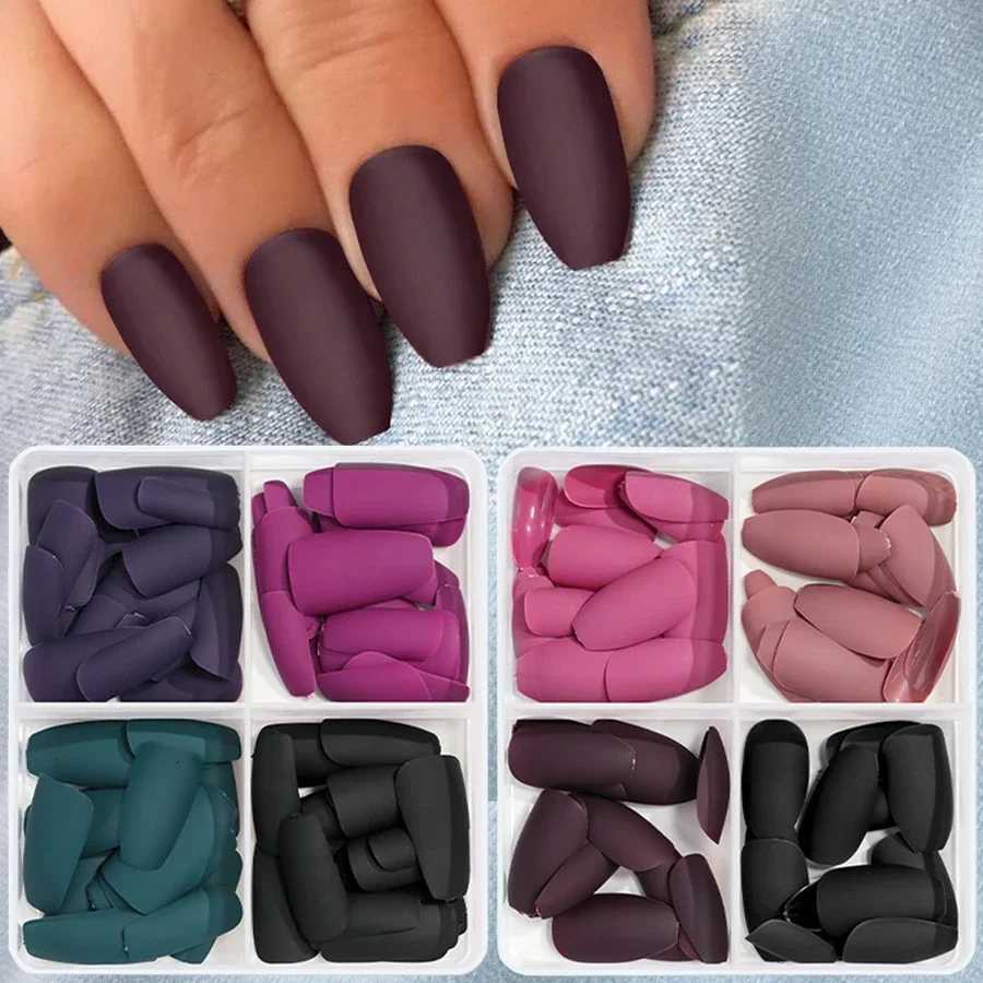 False Nails 96Pcs Short Full Cover Matte Press-on Nails Solid Color Easy Apply Fake Nail Tips for Quick Manicure Q261017