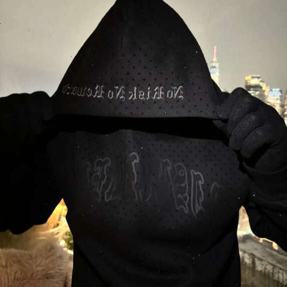 Plus Size Men's Hoodie European And American Men's Clothing Printed Dark Rhinestone Black Series Youth Casual oversized hooded Trendy Long