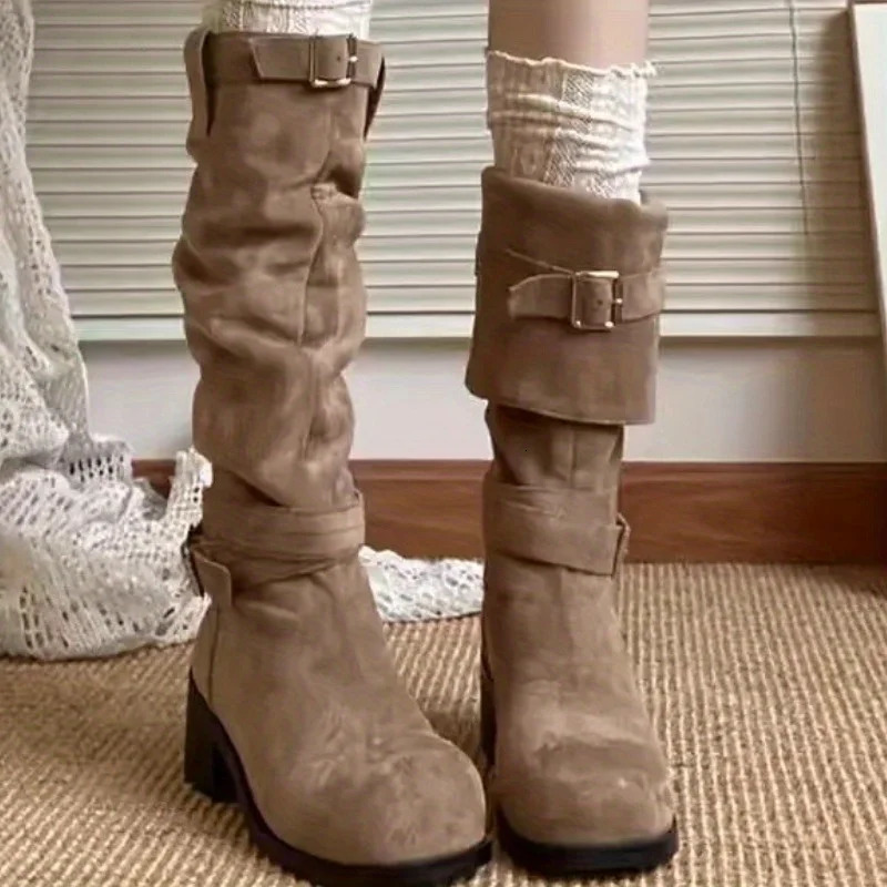 2026 Retro Autumn Winter Platform Thick Heel Women Western Cowboy Boots Fashionable Long Booties Female Shoes 261013
