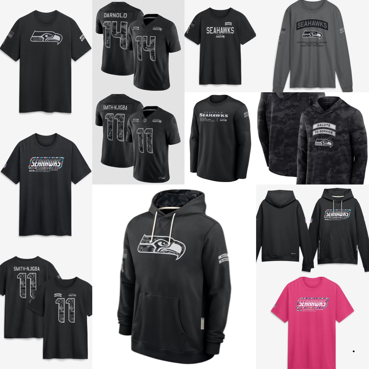 Seahawks Men T-shirt 2026 Salute to Service Sideline Pullover Hoodie Long sleeves Jerseys Women Youth Black Jacket