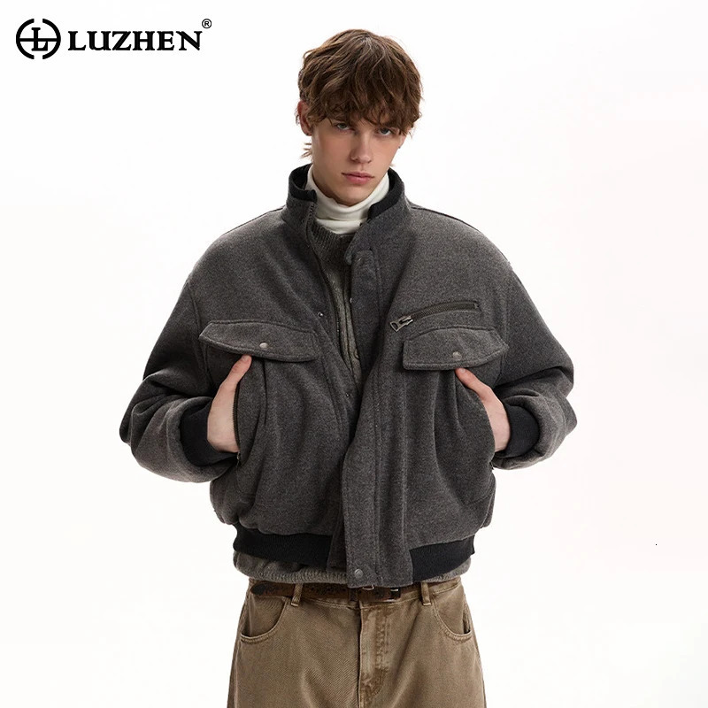 LUZHEN 2026 Winter New Pockets Decorate Zipper High Quality Woolen Casual Jacket Men's Fashion Handsome Warm Padded Coat