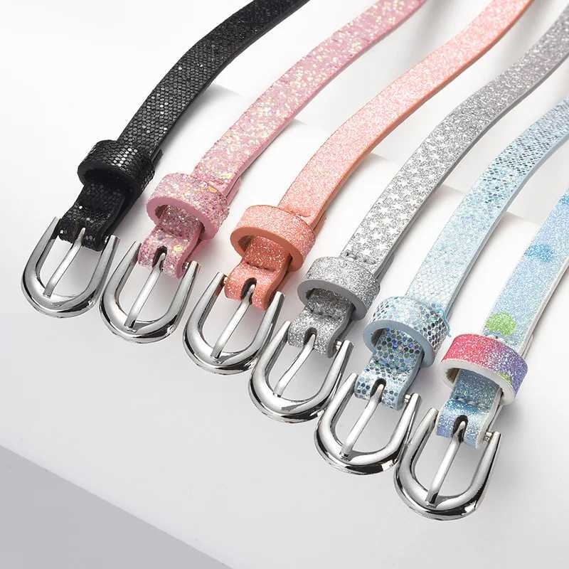 Glitter Shiny Adjustable Belt 90cm Fashion Five Pointed Star Casual Glitter Thin Belt Love Jeans Belts Gis Boys New M261016