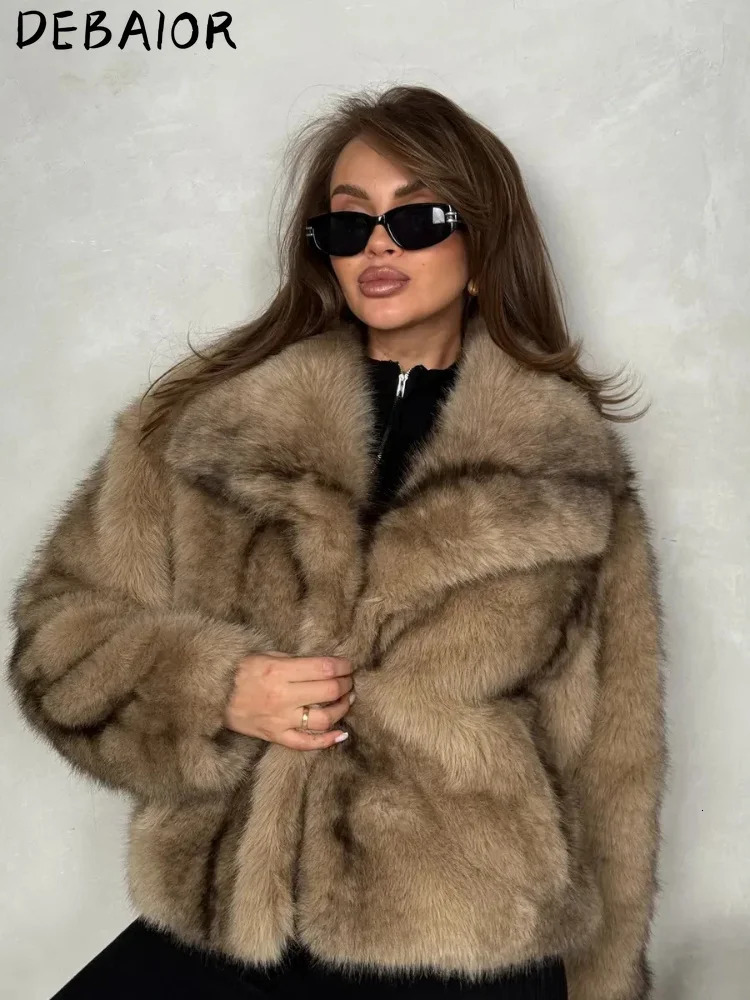 DEBAIOR Cropped Vegan Fur Short Jacket Female Autumn Winter Warm Outerwear Women's Oversized Big Lapel Faux Fox Fur Coat 261015