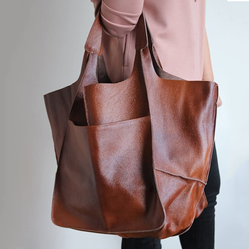 European And American Retro Simple New Large Soft Leather High-Capacity Shoulder Handbag Tote Women's Bag Vintage Tote Bag With Large Capacity