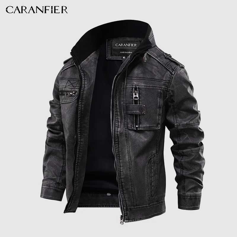 CARANFIER Mens Leather Jackets Original Factory Zipper Pockets Male US Size PU Coats Biker Faux Fashion Outerwear Dropshipping S2610173341