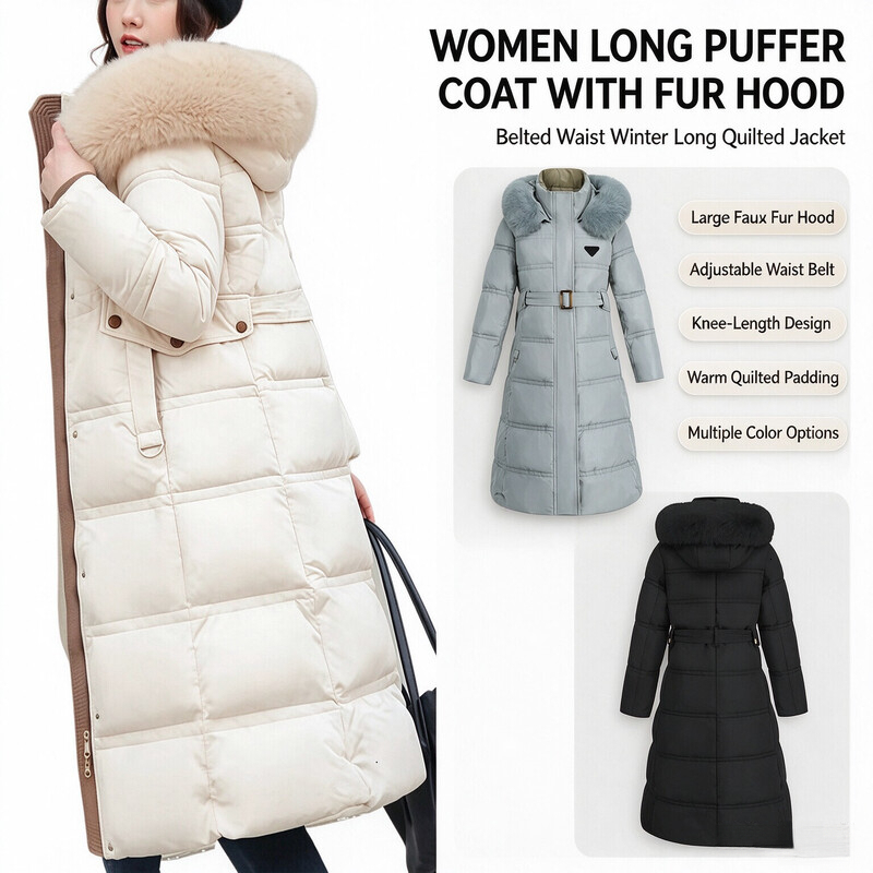 Fashion Designer P Women'S Long Down Coats Winter Warm Large Fur Collar Down Jacket Designer Women'S Long Puffer Jackets Outerwear Parkas