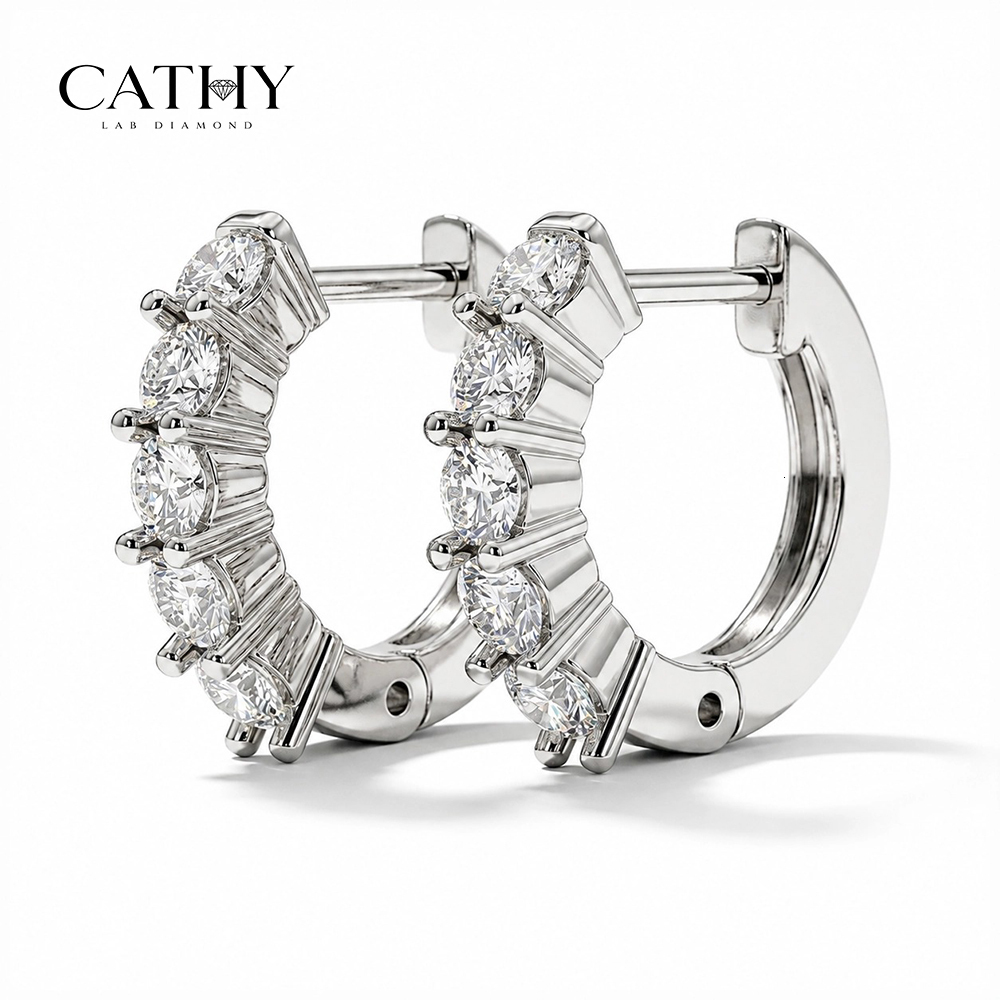 CATHY Hot Sale 14/18K White Gold Round Cut Lab Grown Diamonds Earrings HPHT CVD IGI Certified Environmental Friendly