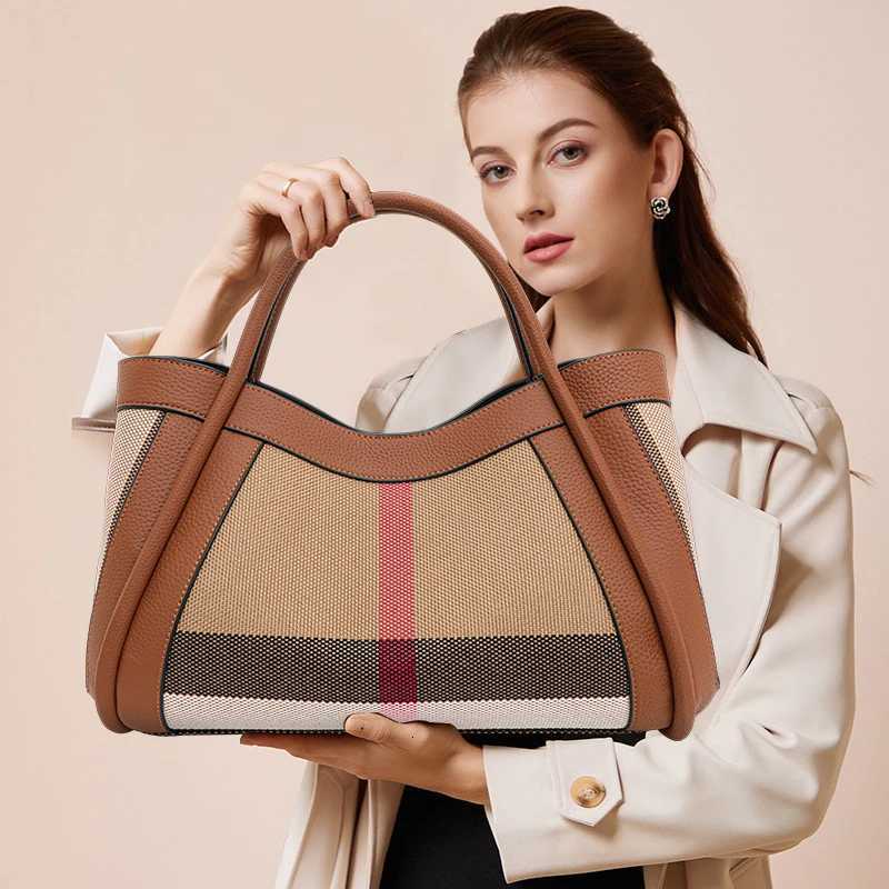Evening Bags Aidrani New Checkered Women's Handbag Large Capacity Bag Canvas Genuine Leather Bag H261016