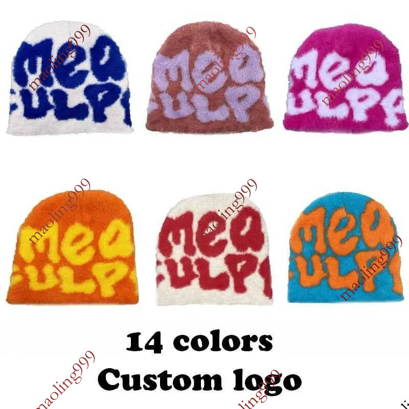 Beanie/Skull Caps High quality Mea Culpas fuzzy Beanies fur knitted custom Y2k Mohair soft winter womens hat L240910