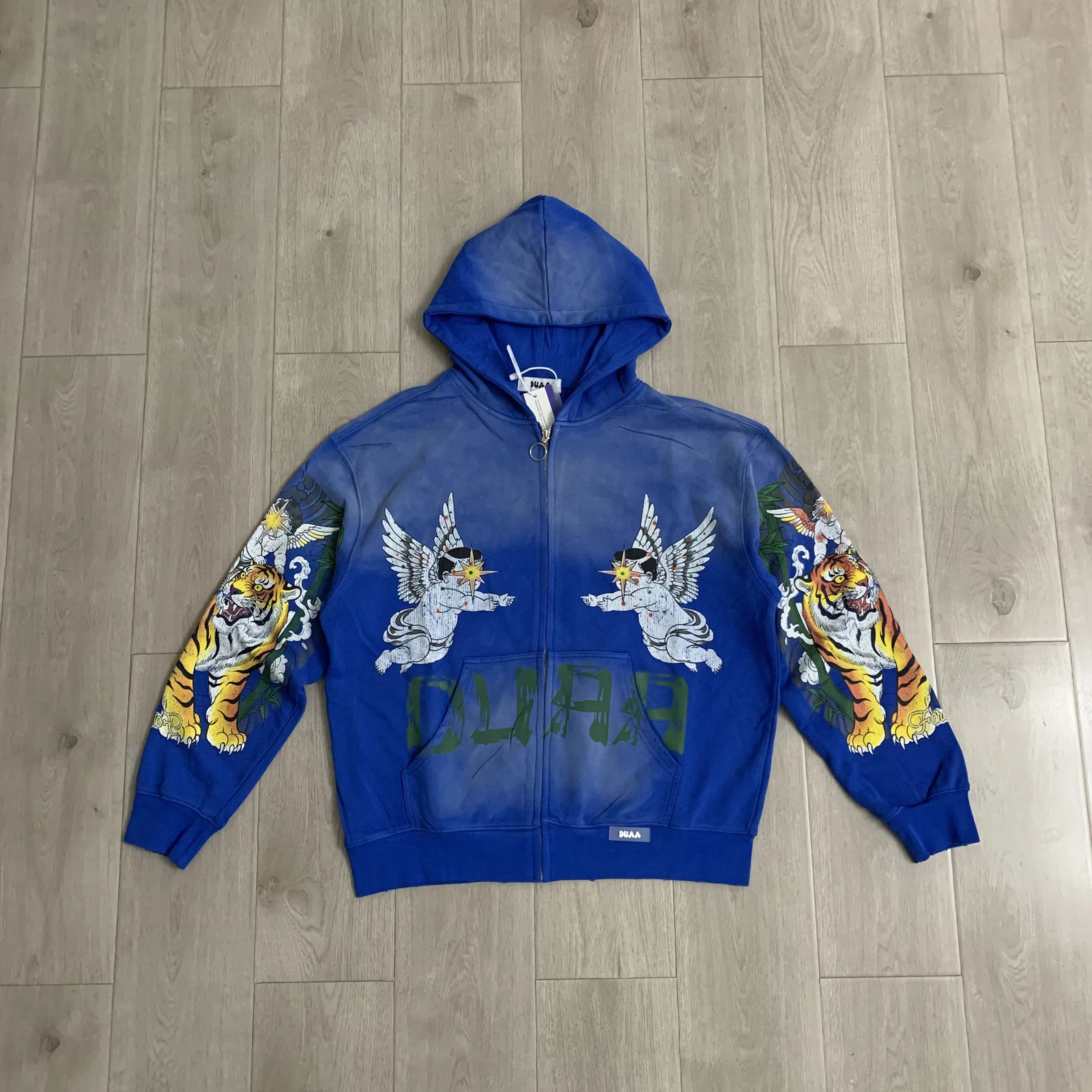 Streetwear Shinning Diamond Zipper Terry Hooded Hoodie for Men Oversized Contrast Color Cardigan Rhinestone Sweatshirt Jacket 261013