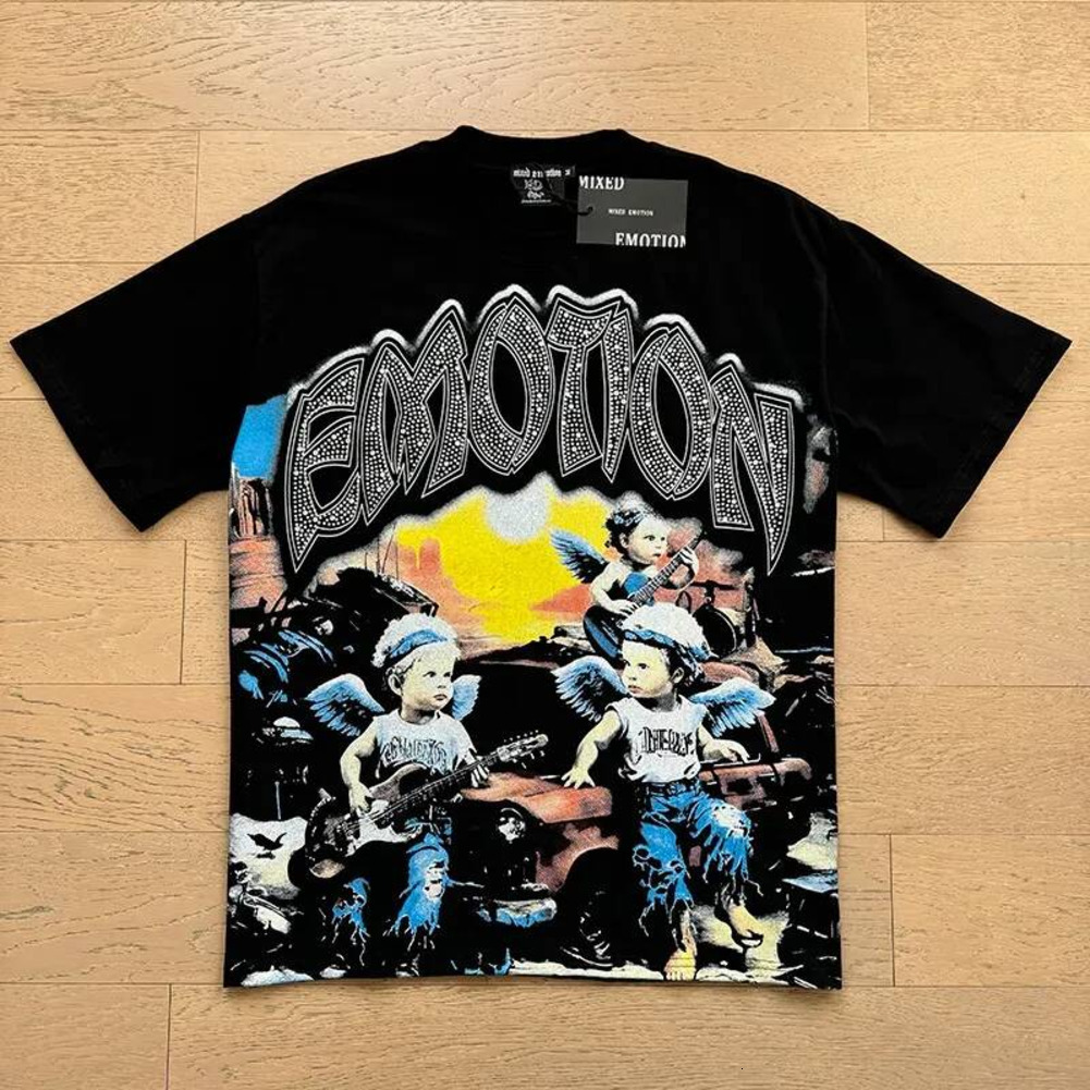Mixed Emotions Shirt Men Shirt Y2k Harajuku Spider Web Shirt Summer Woman Loose Hip Hop Gothic Graphic Print Oversized Tshirt Punk Streetwear Emotio
