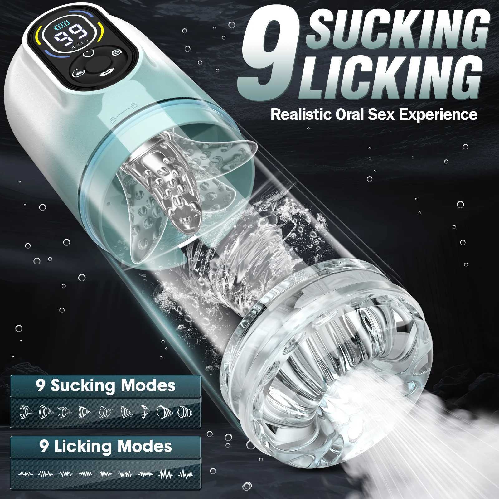 Male Automatic Masturbator 9 Vibrating Thrusting Rotation Sucking Licking Function LED Display Vacuum Penis Pump for Men M261017